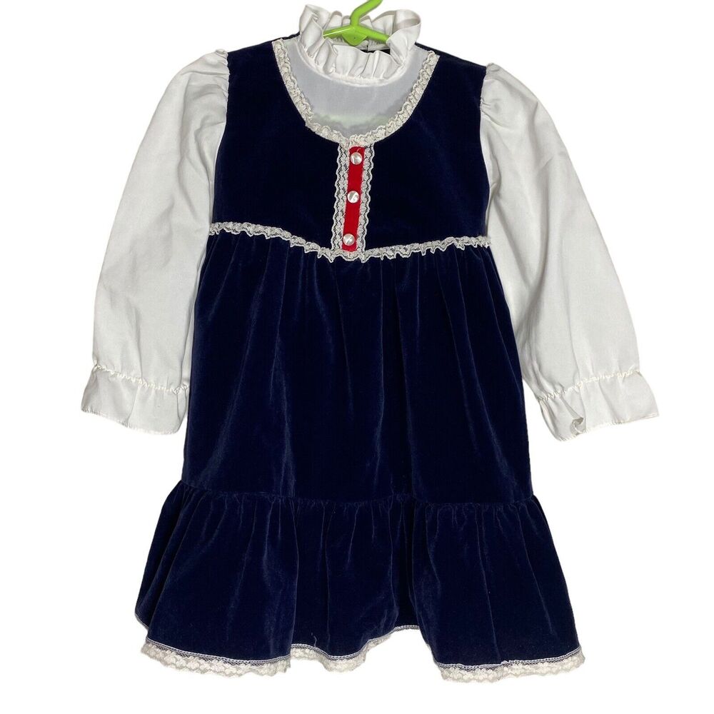 Vtg Sears Winnie the Pooh Velour Dress Girls 4 Disney Ruffle Prairie Lace Lace